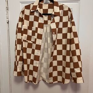 Brown and Cream Checkered Shacket